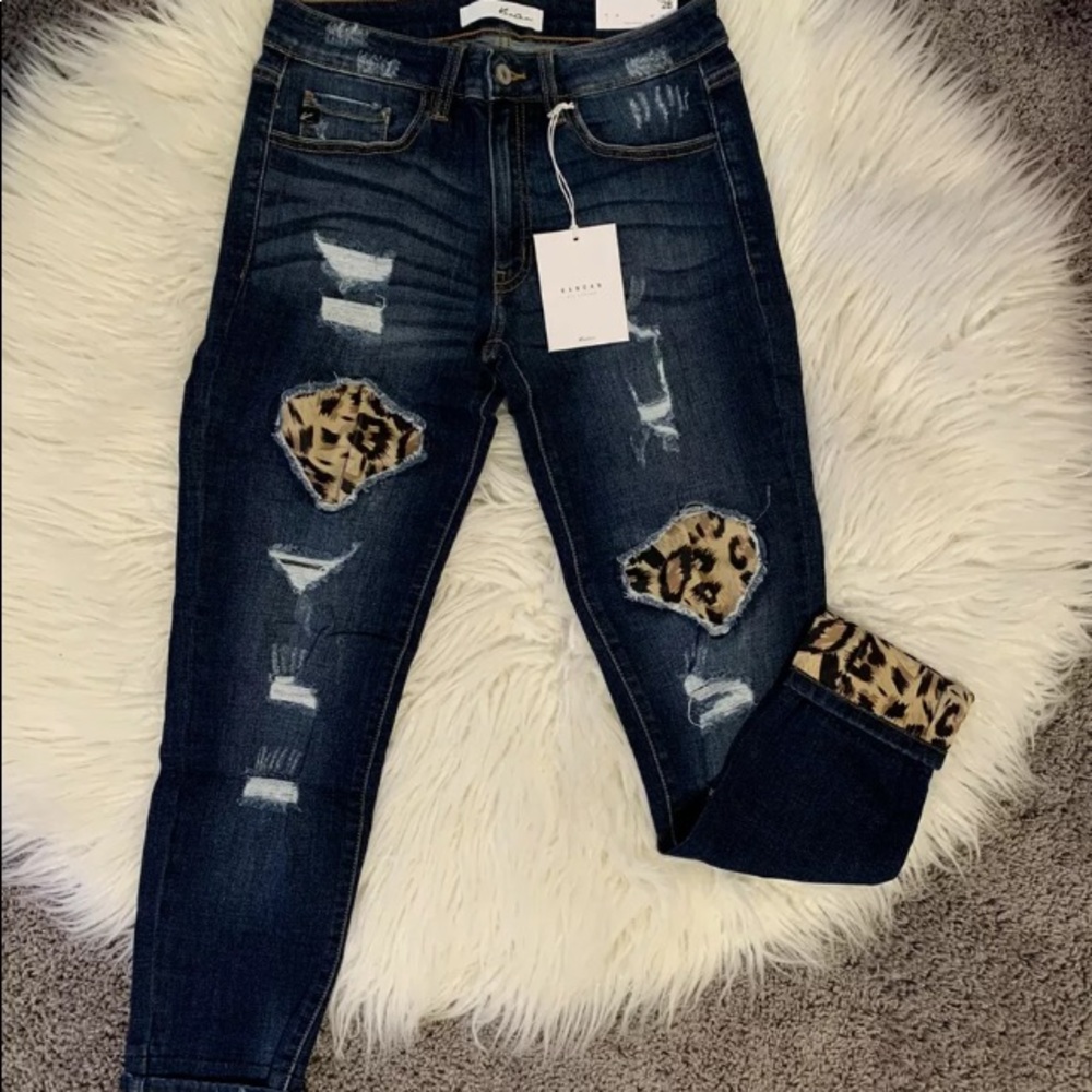 NWOT KanCan Leopard patch jeans